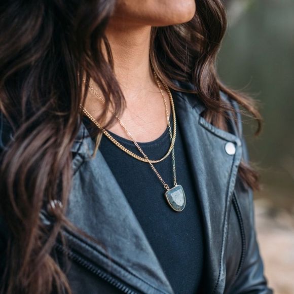 Labradorite Crescent 22K Gold Boho Necklace - Picture 3 of 10